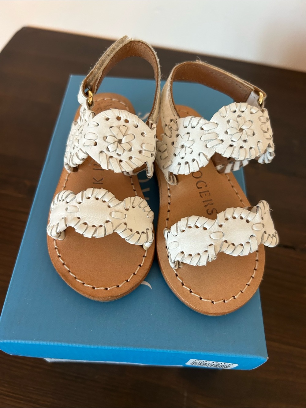 Girls' White Leather Jack Roger’s Flower Strap Sandals